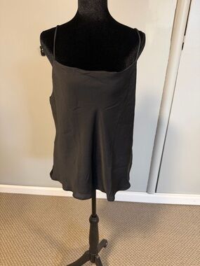 MNG Mango Black Satin Cami Top NWOT Flowy Strappy Tank Size Large